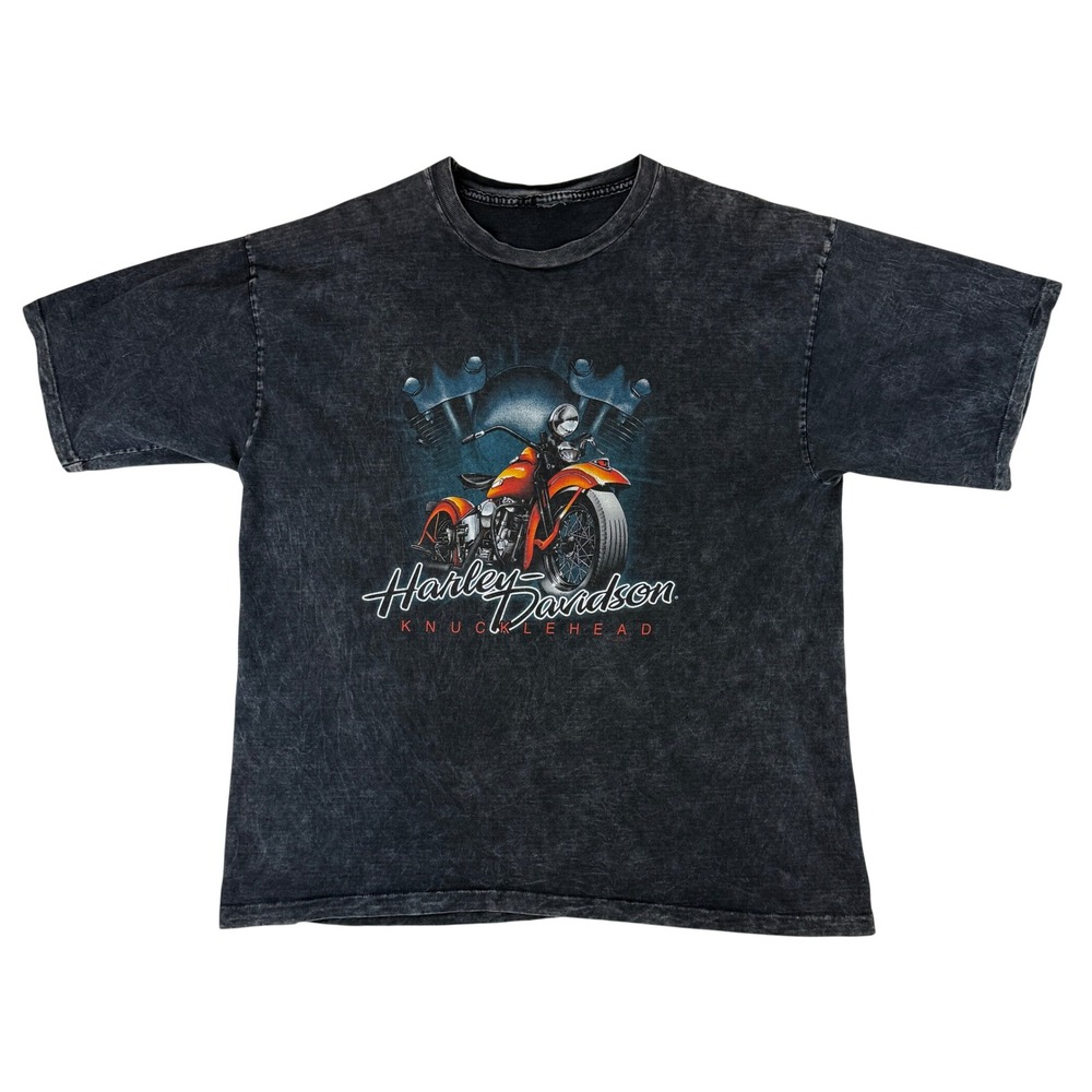 Harley Davidson T-Shirt Mens XXL Black Acid Wash Knucklehead Tigard Oregon Tee